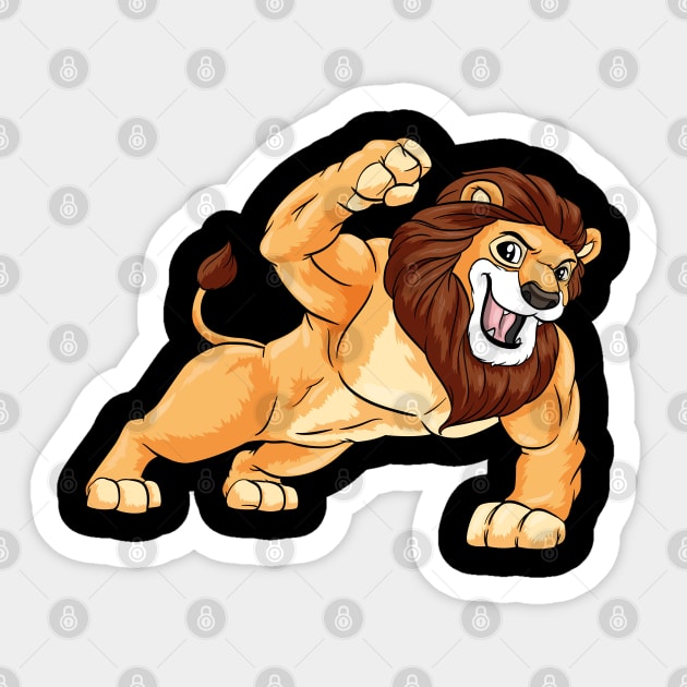 Lion as bodybuilder with muscles Sticker by Markus Schnabel